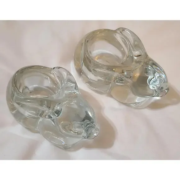 2pk Glass Bunny Rabbit Votive Candle Holder Paperweight Animals Clear - Picture 2 of 8